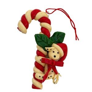 Dalmatian On A Candy Cane Christmas Ornament Dog Puppy 4.25" Tall Dough Painted